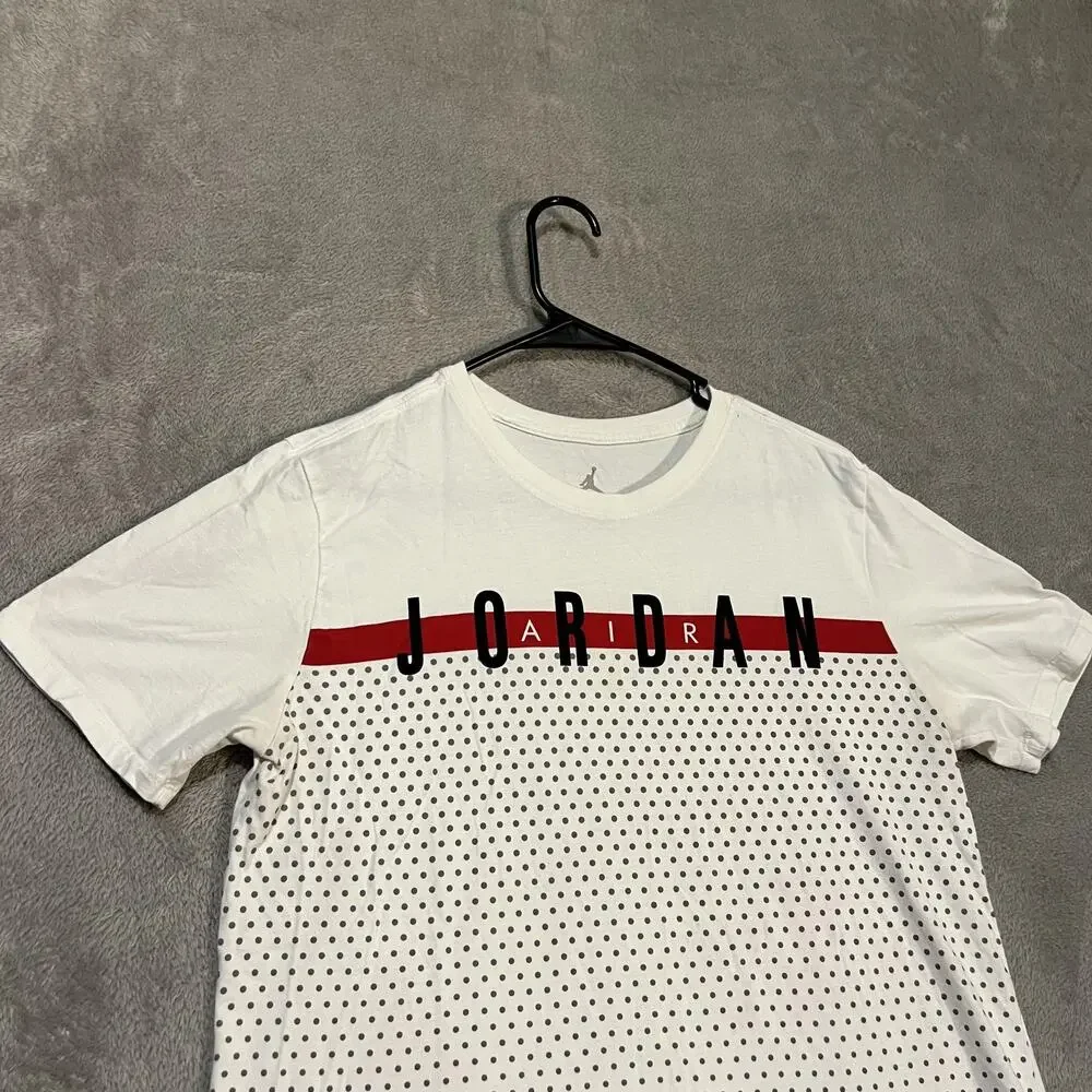 Jordan Shirt Mens Medium White Polka Dot Stripe Jumpman Graphic Tee